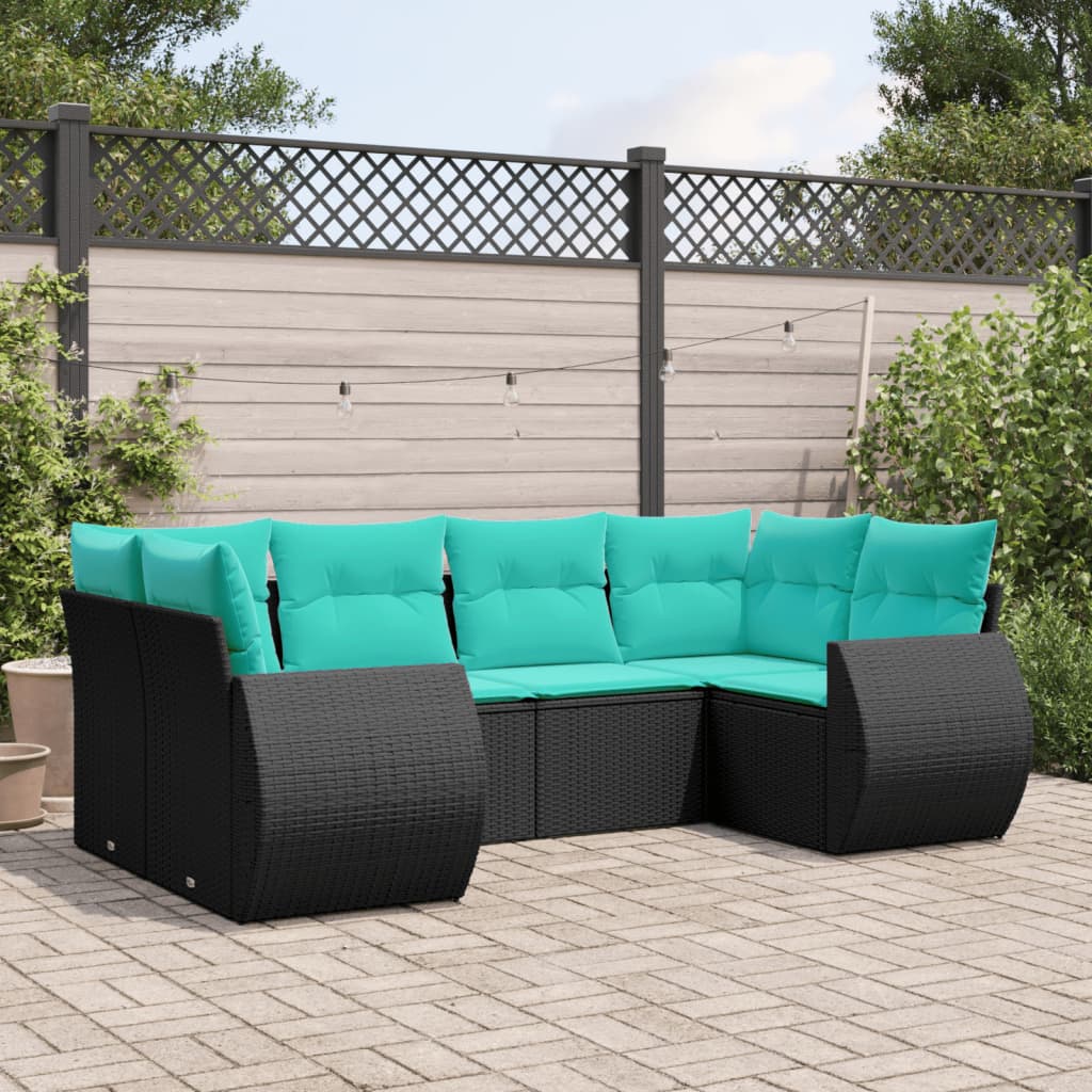 6-delige tuinbankset met kussens van zwart polyrotan is nu te koop bij PeponiXL, paradijselijk wonen!