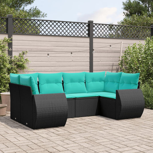 6-delige tuinbankset met kussens van zwart polyrotan is nu te koop bij PeponiXL, paradijselijk wonen!