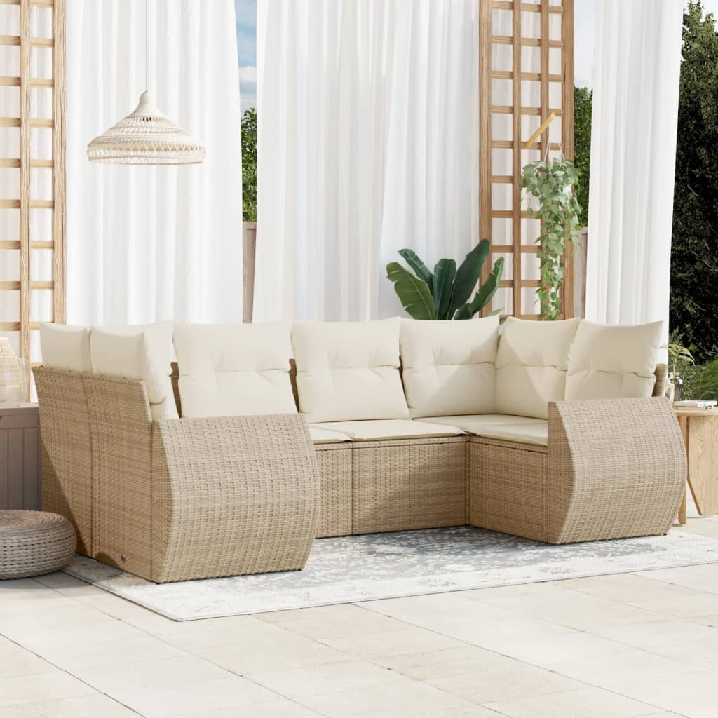 6-delige Loungeset met kussens poly rattan beige is nu te koop bij PeponiXL, paradijselijk wonen!