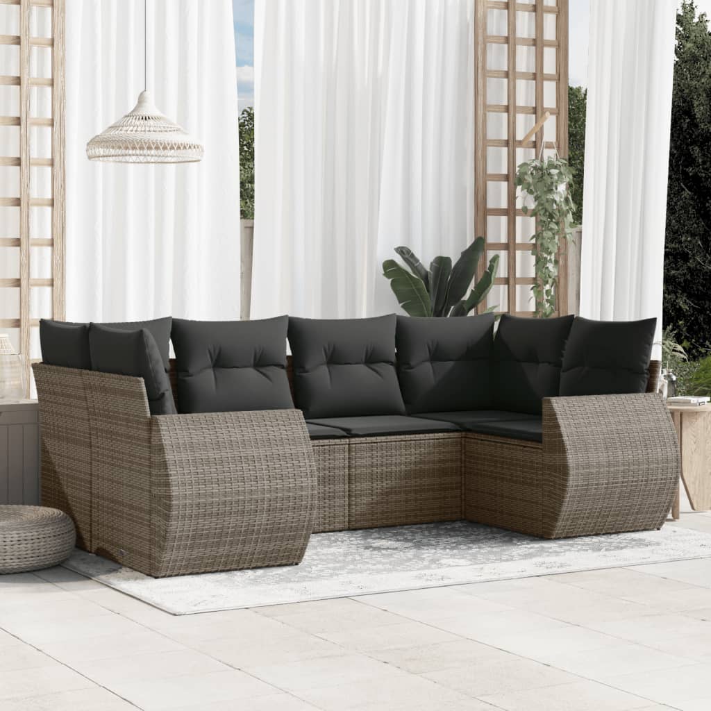 6-delige Loungeset met kussens poly rattan grijs is nu te koop bij PeponiXL, paradijselijk wonen!