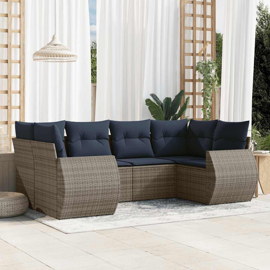 6-delige tuinbankset met kussens, grijs polyrotan is nu te koop bij PeponiXL, paradijselijk wonen!