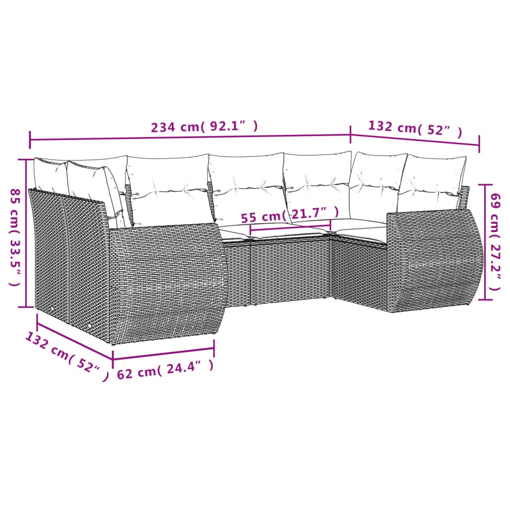 6-delige Loungeset met kussens poly rattan bruin is nu te koop bij PeponiXL, paradijselijk wonen!