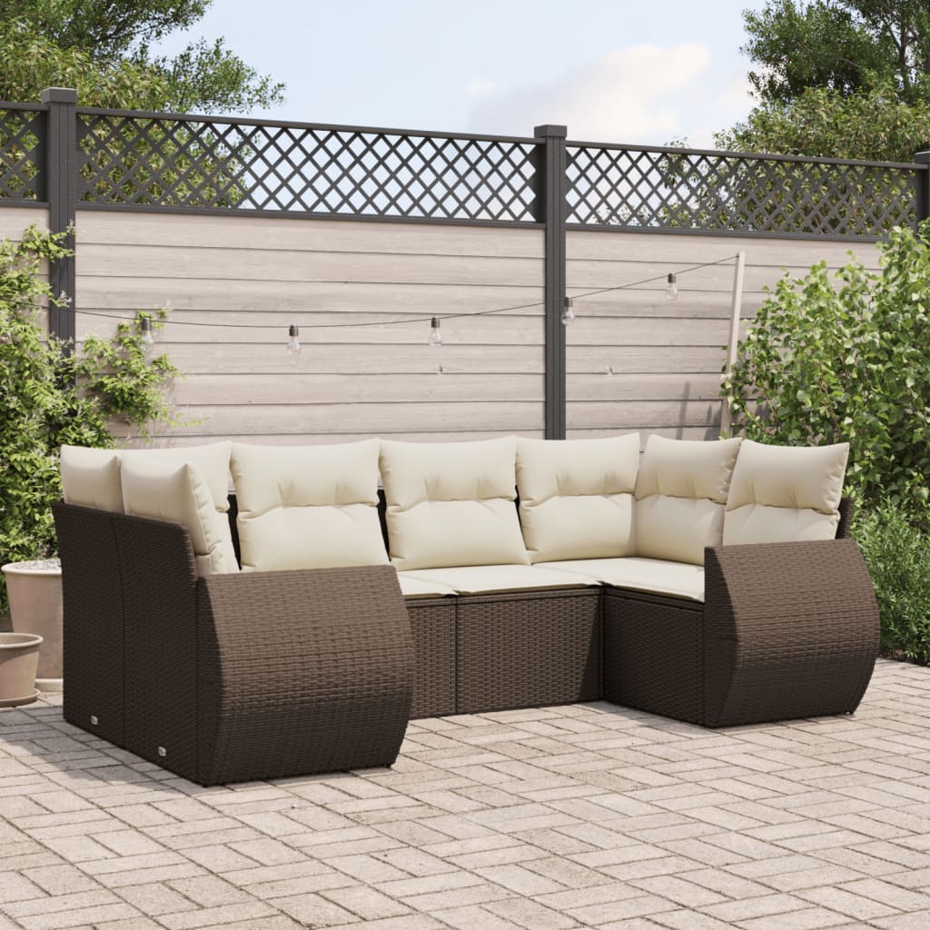 6-delige Loungeset met kussens poly rattan bruin is nu te koop bij PeponiXL, paradijselijk wonen!