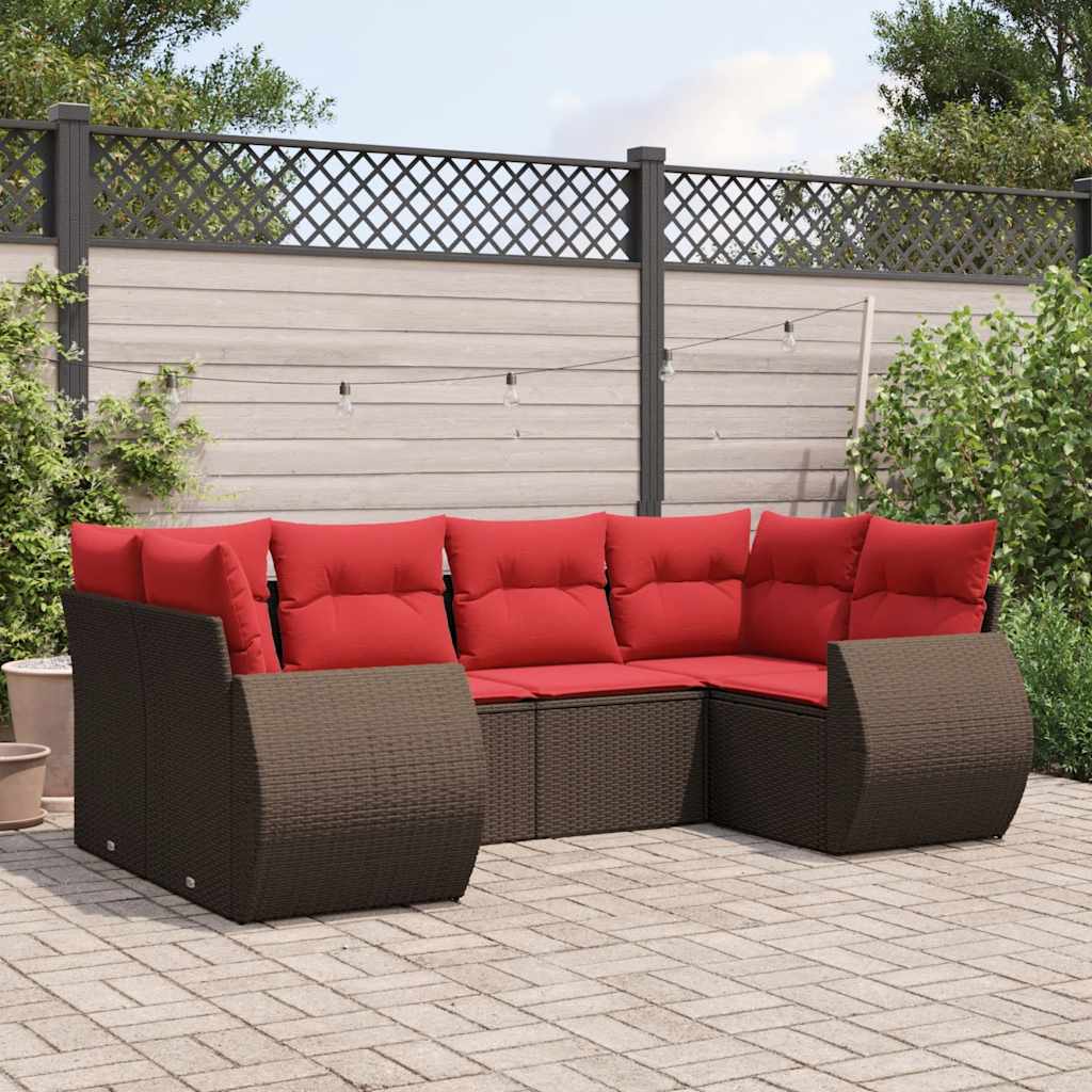 6-delige tuinbankset met kussens, bruin polyrotan is nu te koop bij PeponiXL, paradijselijk wonen!