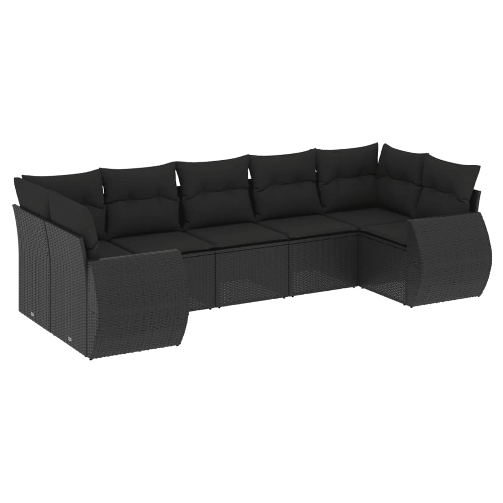 7-delige Loungeset met kussens poly rattan zwart is nu te koop bij PeponiXL, paradijselijk wonen!