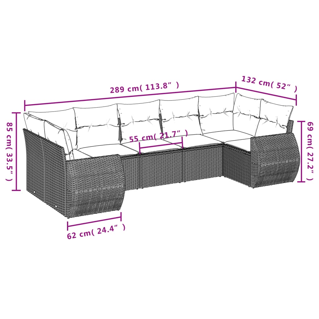 7-delige Loungeset met kussens poly rattan zwart is nu te koop bij PeponiXL, paradijselijk wonen!