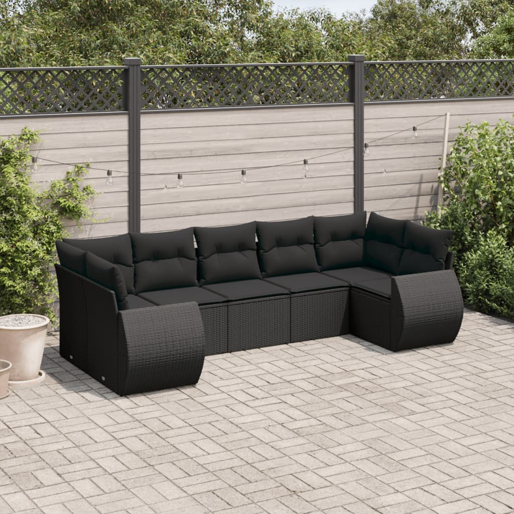 7-delige Loungeset met kussens poly rattan zwart is nu te koop bij PeponiXL, paradijselijk wonen!