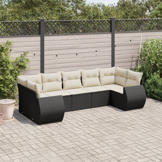 7-delige Loungeset met kussens poly rattan zwart is nu te koop bij PeponiXL, paradijselijk wonen!