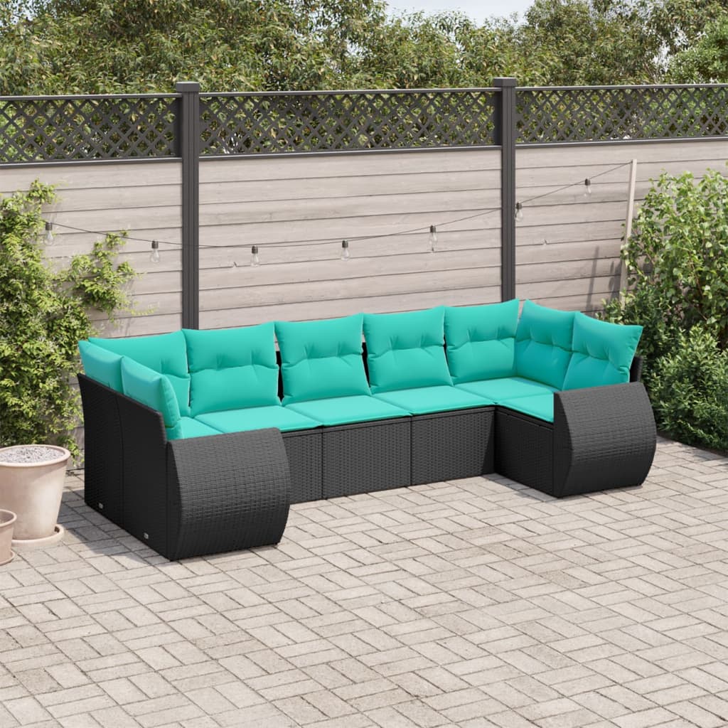 7-delige tuinbankset met kussens van zwart polyrotan is nu te koop bij PeponiXL, paradijselijk wonen!