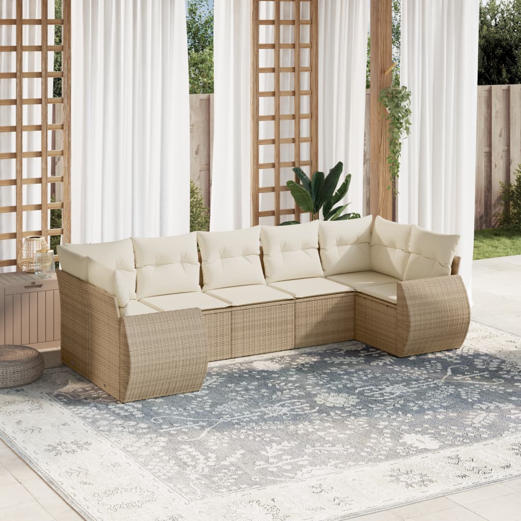 7-delige Loungeset met kussens poly rattan beige is nu te koop bij PeponiXL, paradijselijk wonen!