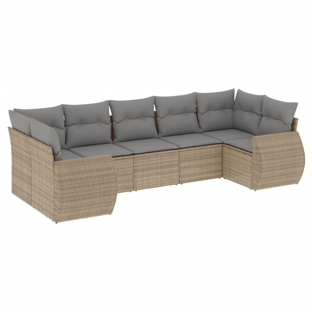 7-delige Loungeset met kussens poly rattan beige is nu te koop bij PeponiXL, paradijselijk wonen!