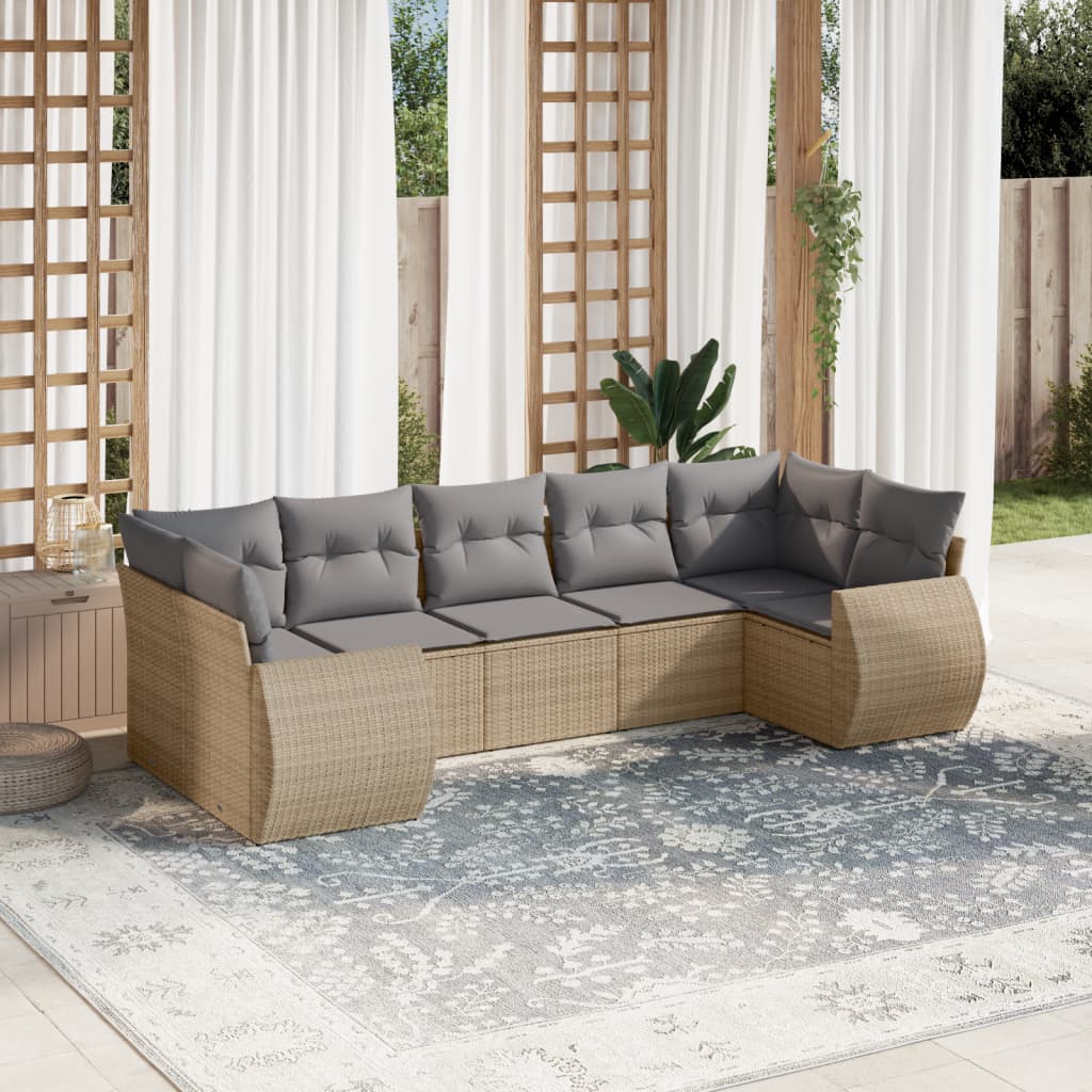 7-delige Loungeset met kussens poly rattan beige is nu te koop bij PeponiXL, paradijselijk wonen!