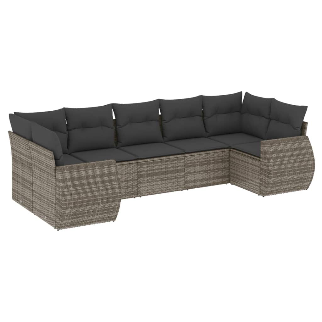 7-delige Loungeset met kussens poly rattan grijs is nu te koop bij PeponiXL, paradijselijk wonen!