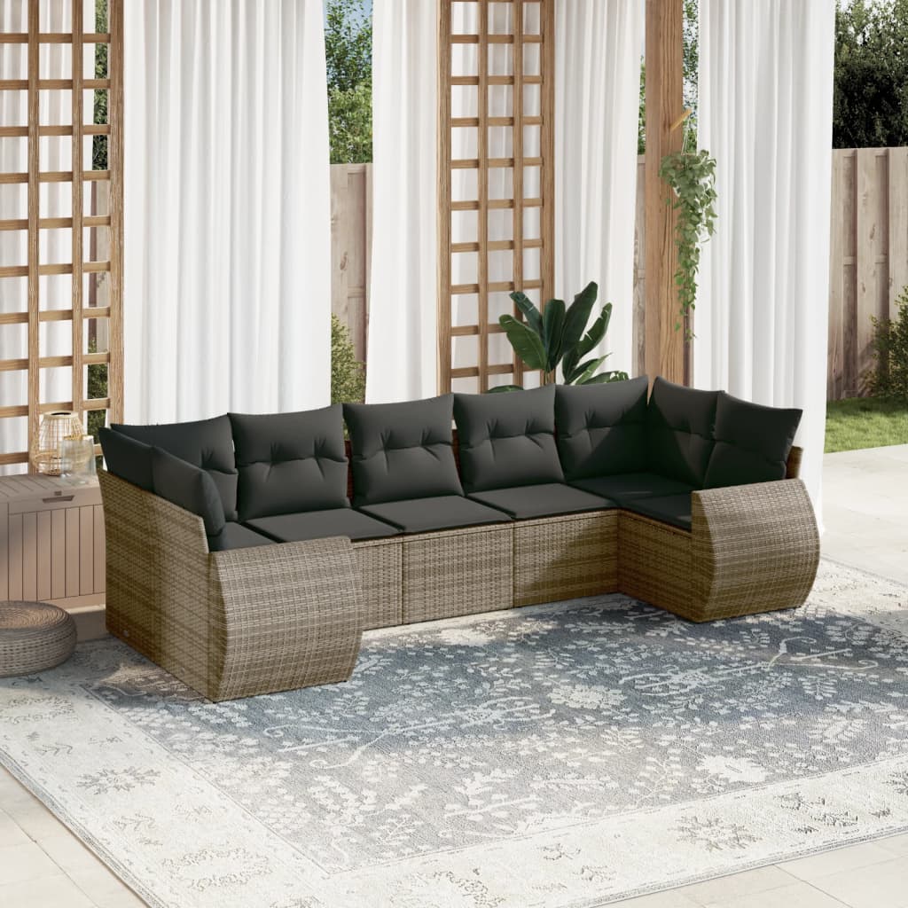 7-delige Loungeset met kussens poly rattan grijs is nu te koop bij PeponiXL, paradijselijk wonen!