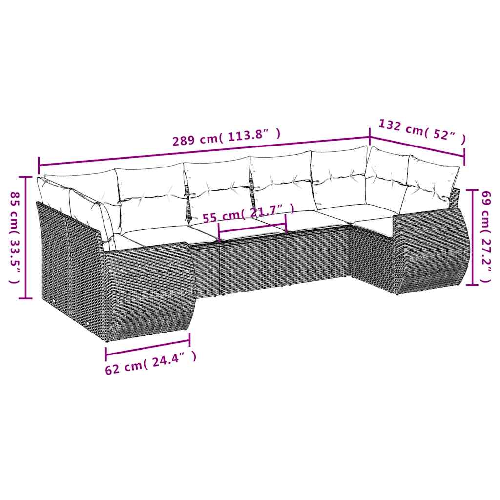 7-delige tuinbankset met kussens, grijs polyrotan is nu te koop bij PeponiXL, paradijselijk wonen!