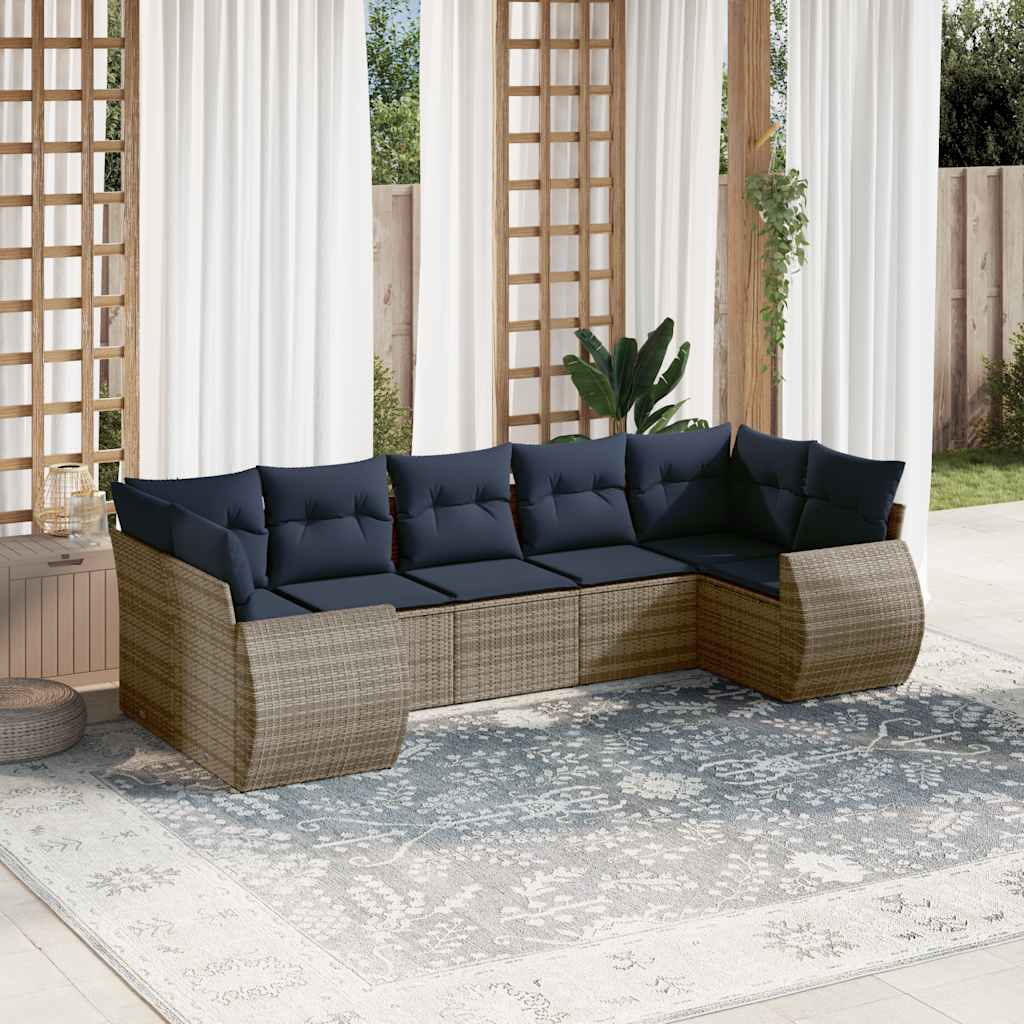 7-delige tuinbankset met kussens, grijs polyrotan is nu te koop bij PeponiXL, paradijselijk wonen!