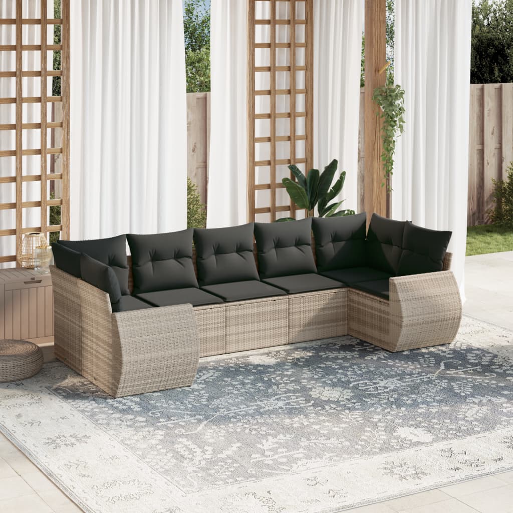 7-delige Loungeset met kussens poly rattan lichtgrijs is nu te koop bij PeponiXL, paradijselijk wonen!