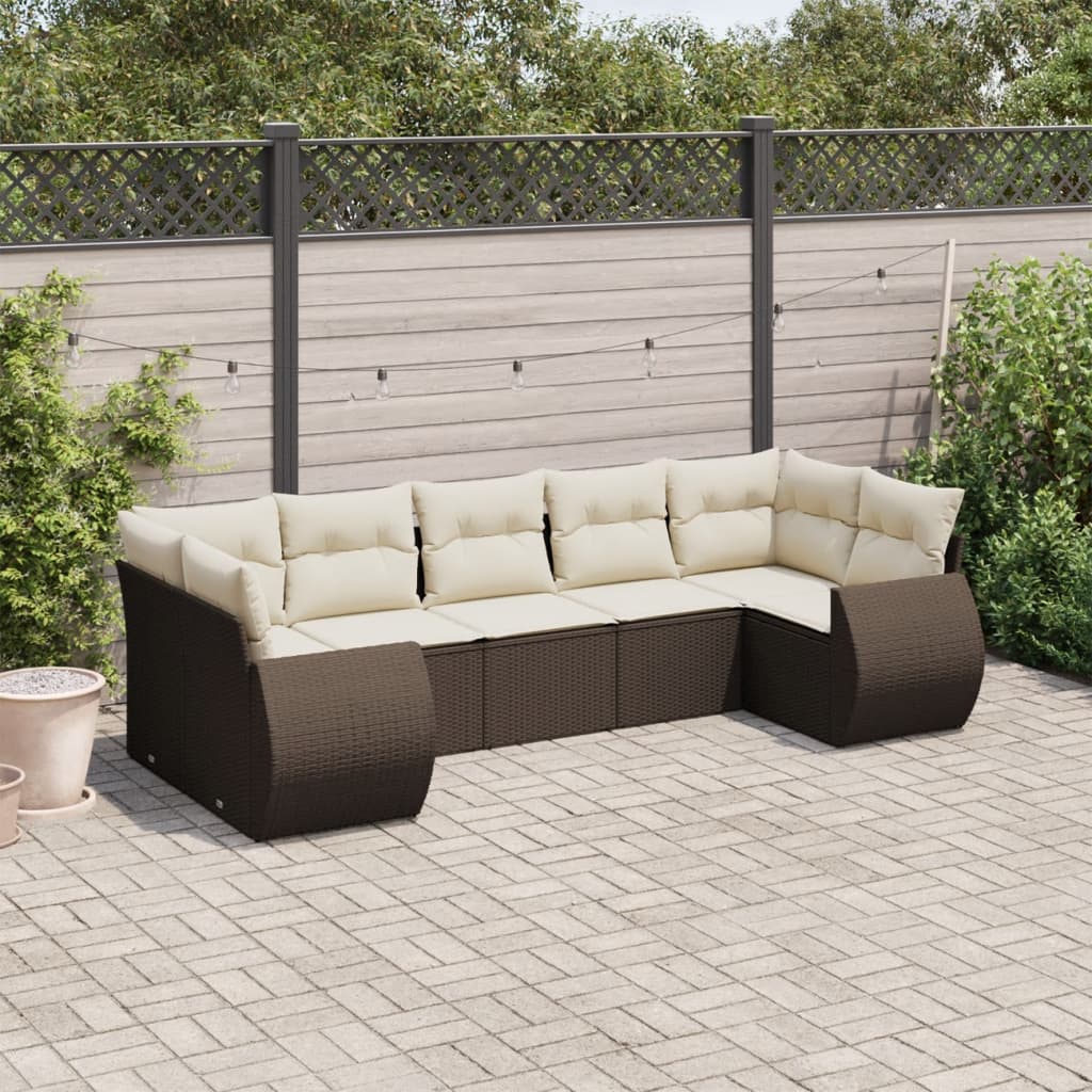 7-delige Loungeset met kussens poly rattan bruin is nu te koop bij PeponiXL, paradijselijk wonen!