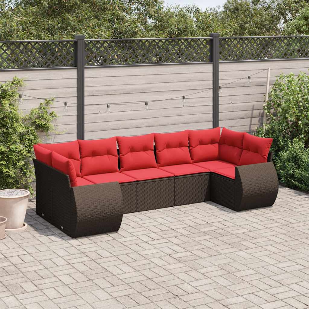 7-delige tuinbankset met kussens, bruin polyrotan is nu te koop bij PeponiXL, paradijselijk wonen!