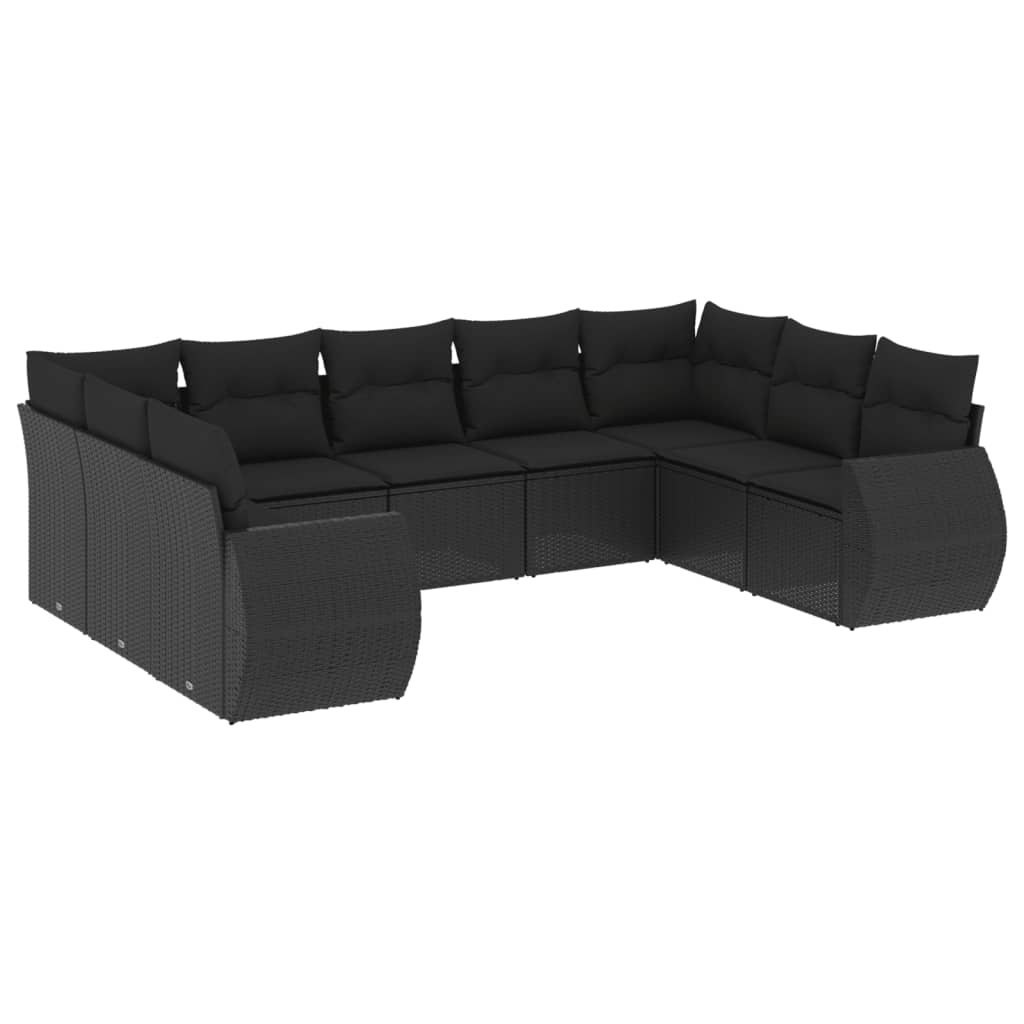 9-delige Loungeset met kussens poly rattan zwart is nu te koop bij PeponiXL, paradijselijk wonen!