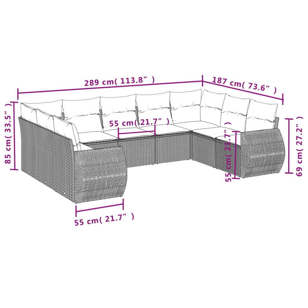 9-delige Loungeset met kussens poly rattan zwart is nu te koop bij PeponiXL, paradijselijk wonen!