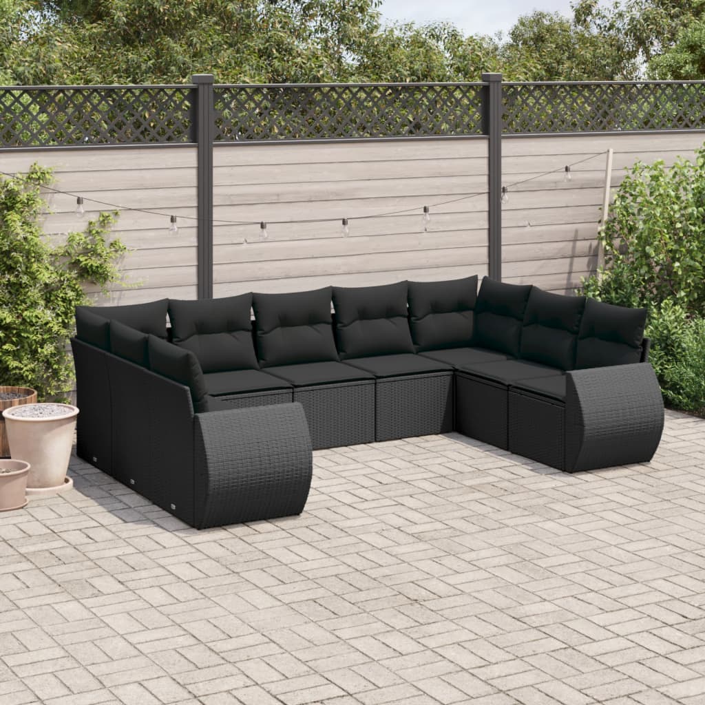 9-delige Loungeset met kussens poly rattan zwart is nu te koop bij PeponiXL, paradijselijk wonen!