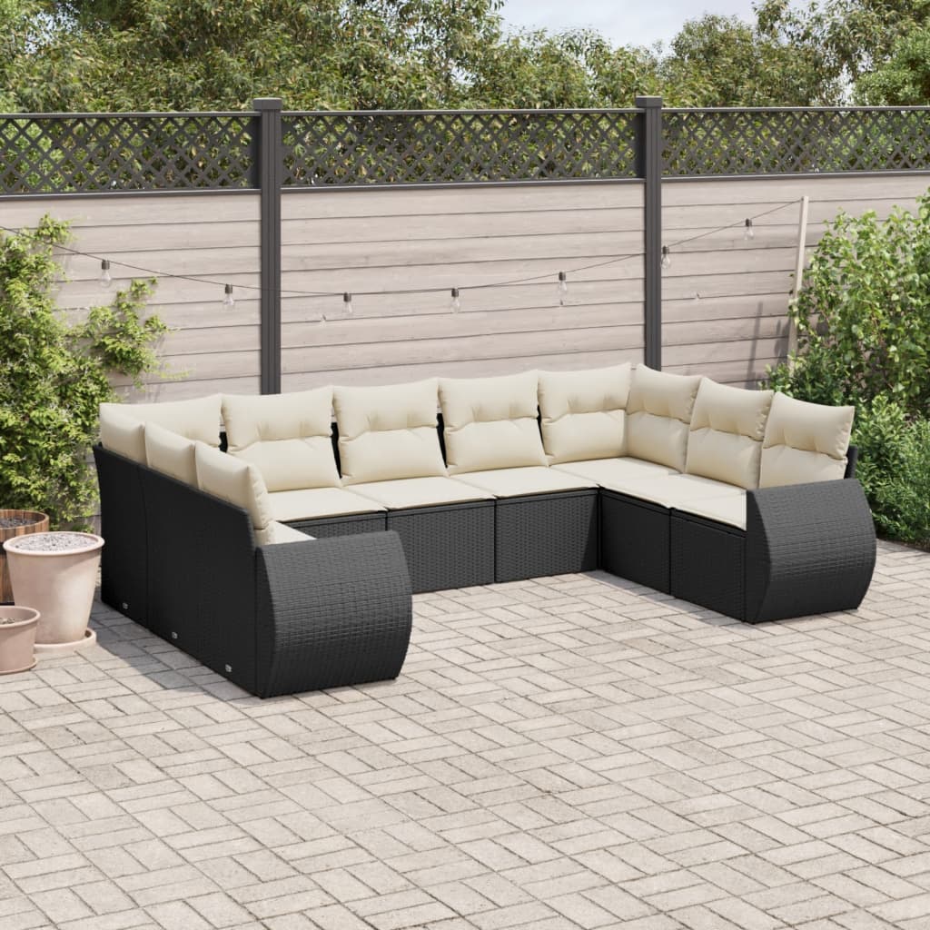 9-delige Loungeset met kussens poly rattan zwart is nu te koop bij PeponiXL, paradijselijk wonen!