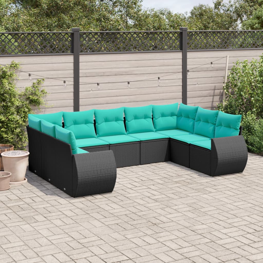 9-delige tuinbankset met kussens van zwart polyrotan is nu te koop bij PeponiXL, paradijselijk wonen!