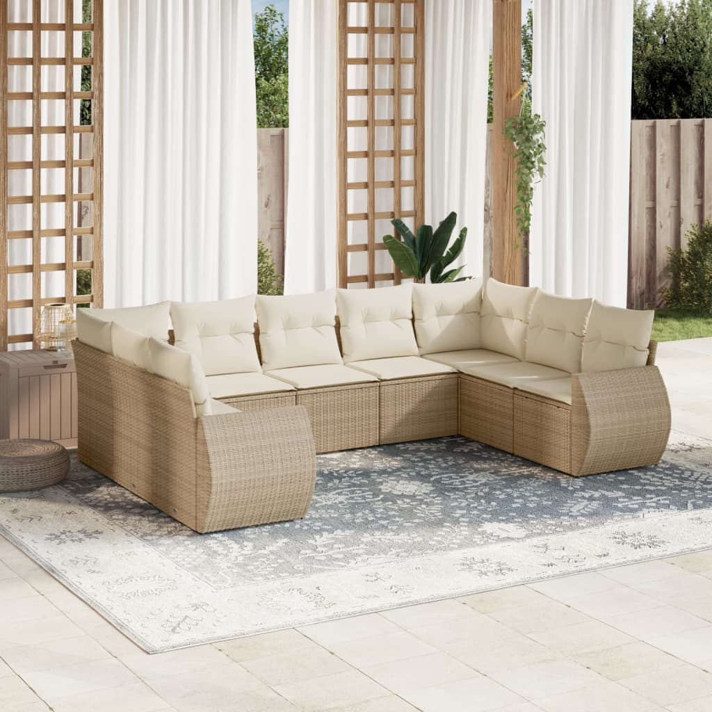 9-delige Loungeset met kussens poly rattan beige is nu te koop bij PeponiXL, paradijselijk wonen!