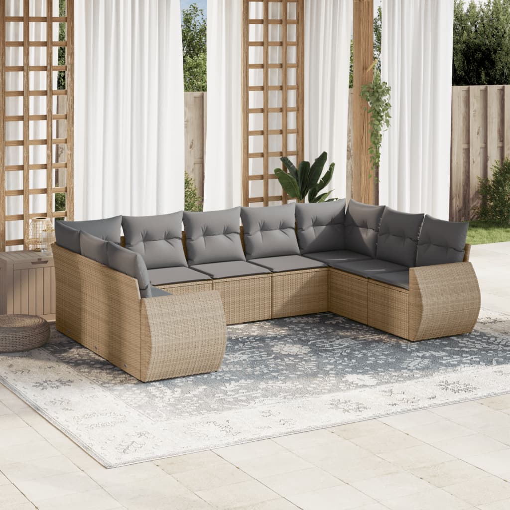 9-delige Loungeset met kussens poly rattan beige is nu te koop bij PeponiXL, paradijselijk wonen!