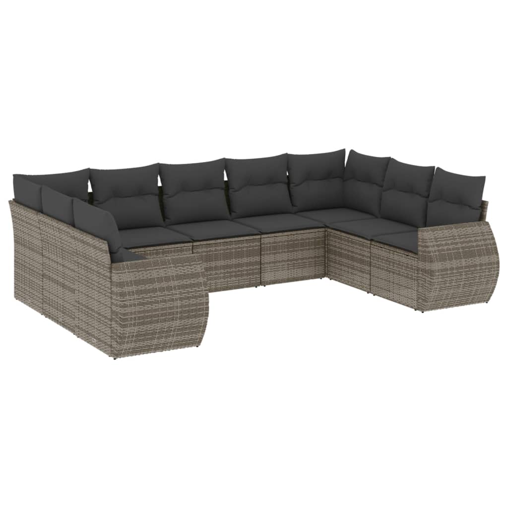 9-delige Loungeset met kussens poly rattan grijs is nu te koop bij PeponiXL, paradijselijk wonen!