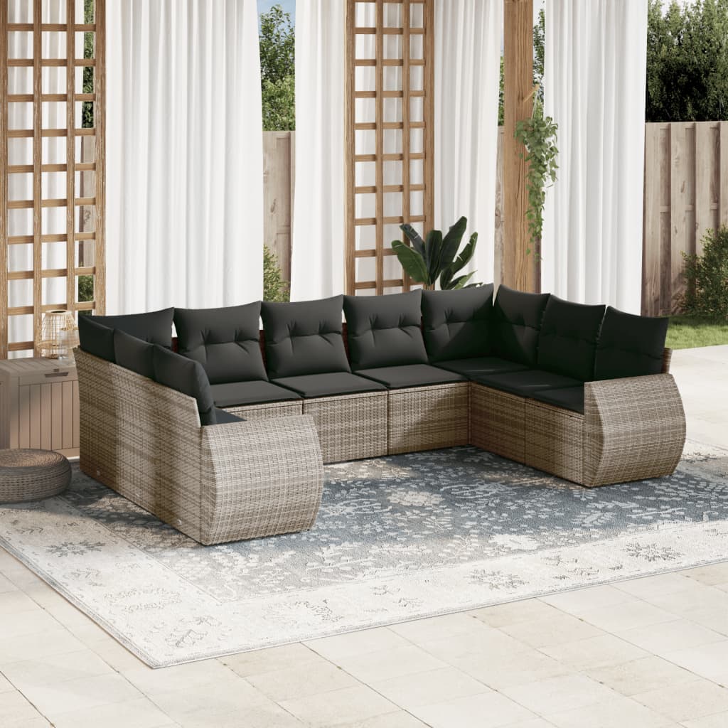 9-delige Loungeset met kussens poly rattan grijs is nu te koop bij PeponiXL, paradijselijk wonen!