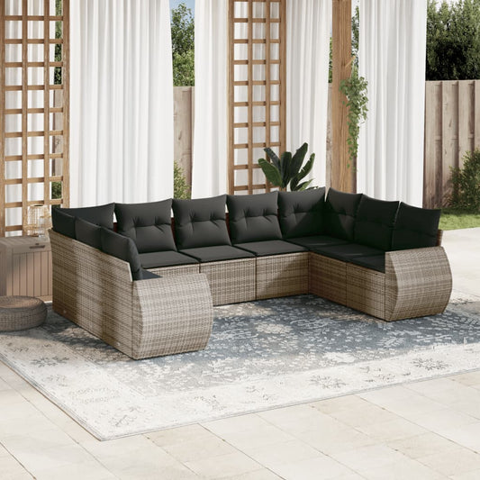 9-delige Loungeset met kussens poly rattan grijs is nu te koop bij PeponiXL, paradijselijk wonen!