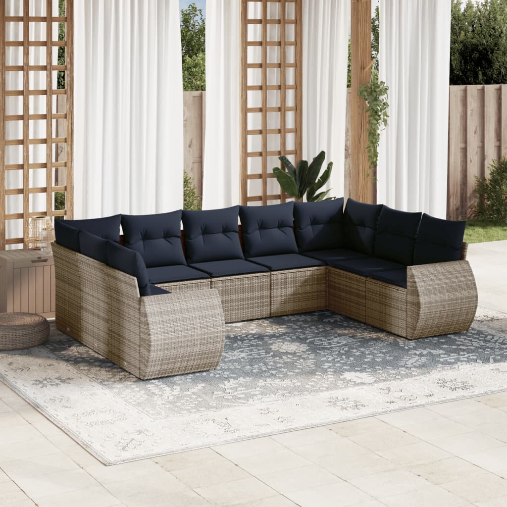 9-delige tuinbankset met kussens, grijs polyrotan is nu te koop bij PeponiXL, paradijselijk wonen!