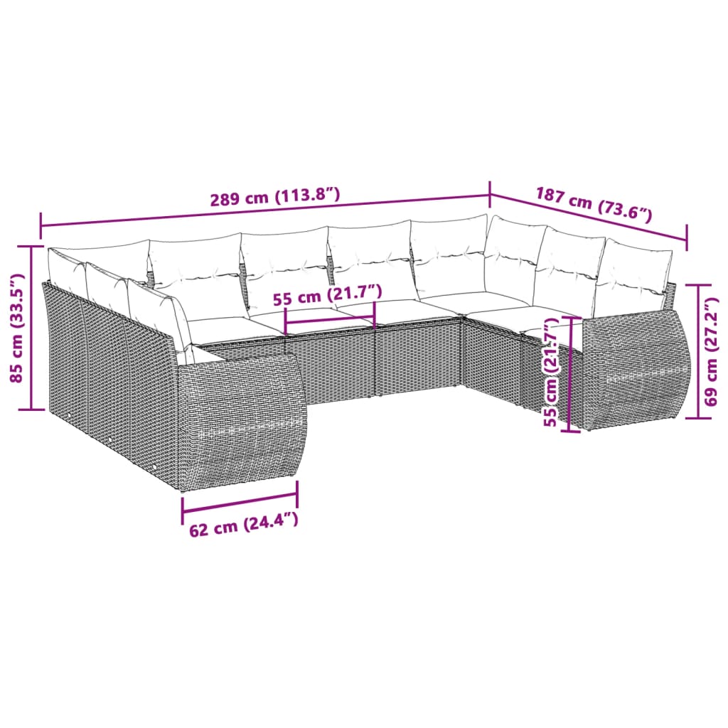 9-delige Loungeset met kussens poly rattan lichtgrijs is nu te koop bij PeponiXL, paradijselijk wonen!