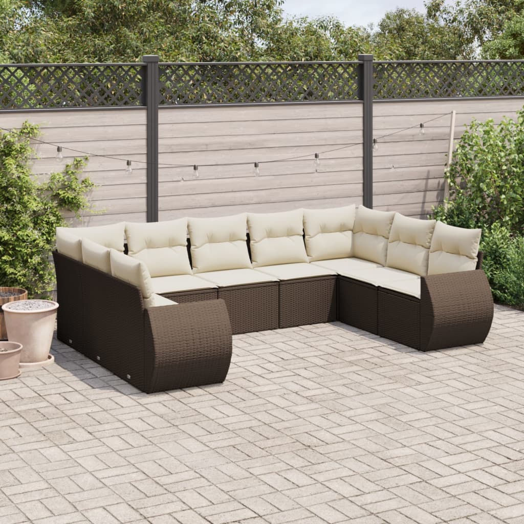 9-delige Loungeset met kussens poly rattan bruin is nu te koop bij PeponiXL, paradijselijk wonen!