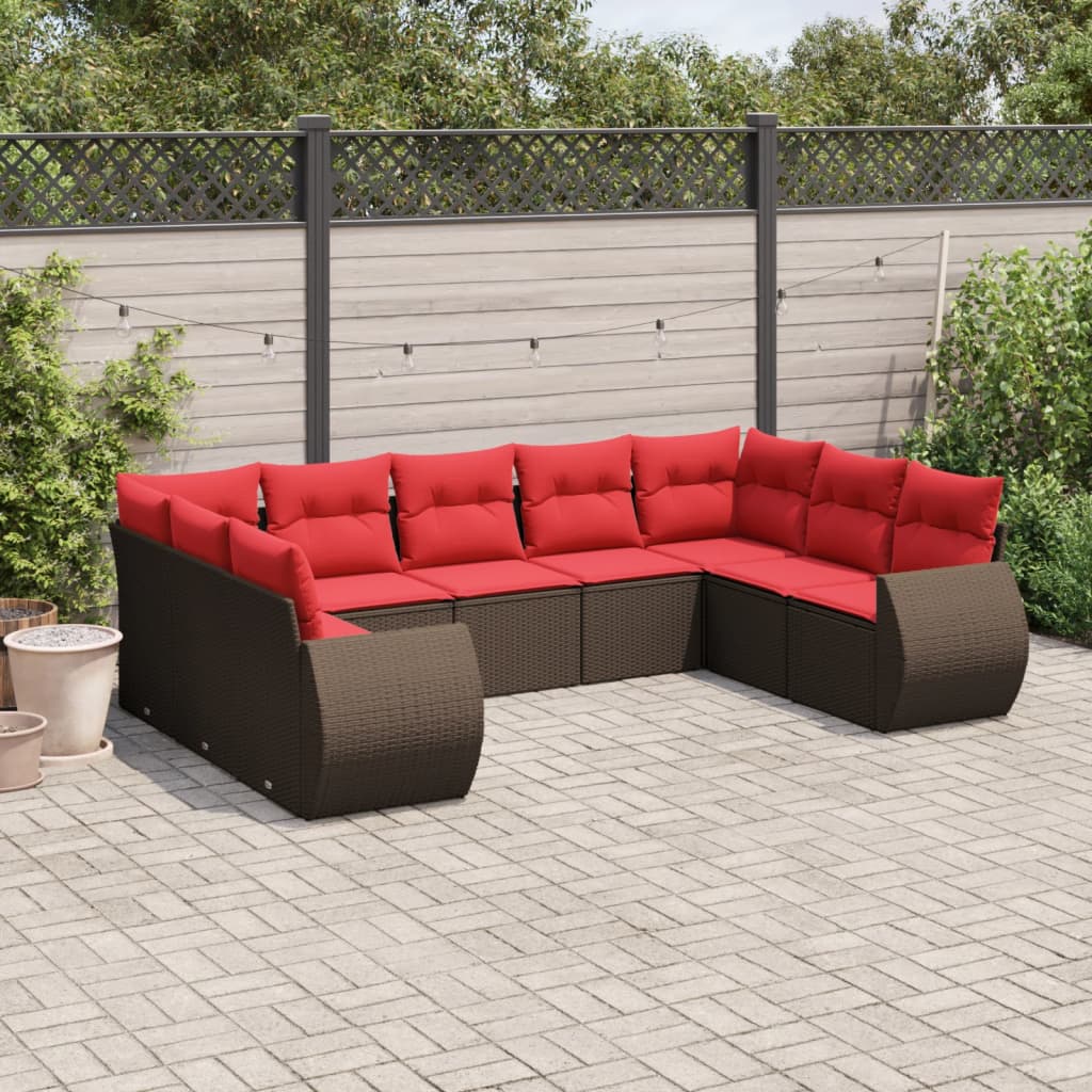 9-delige tuinbankset met kussens, bruin polyrotan is nu te koop bij PeponiXL, paradijselijk wonen!