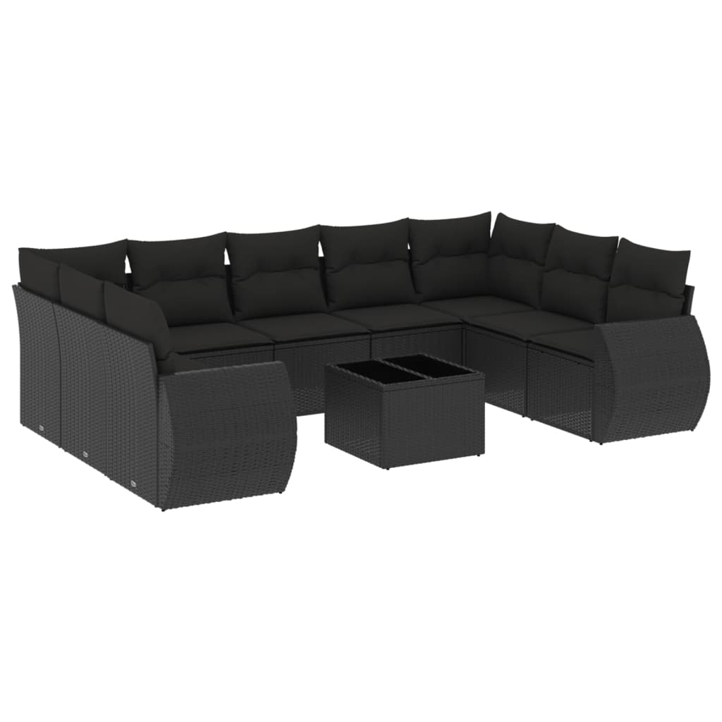 10-delige Loungeset met kussens poly rattan zwart is nu te koop bij PeponiXL, paradijselijk wonen!