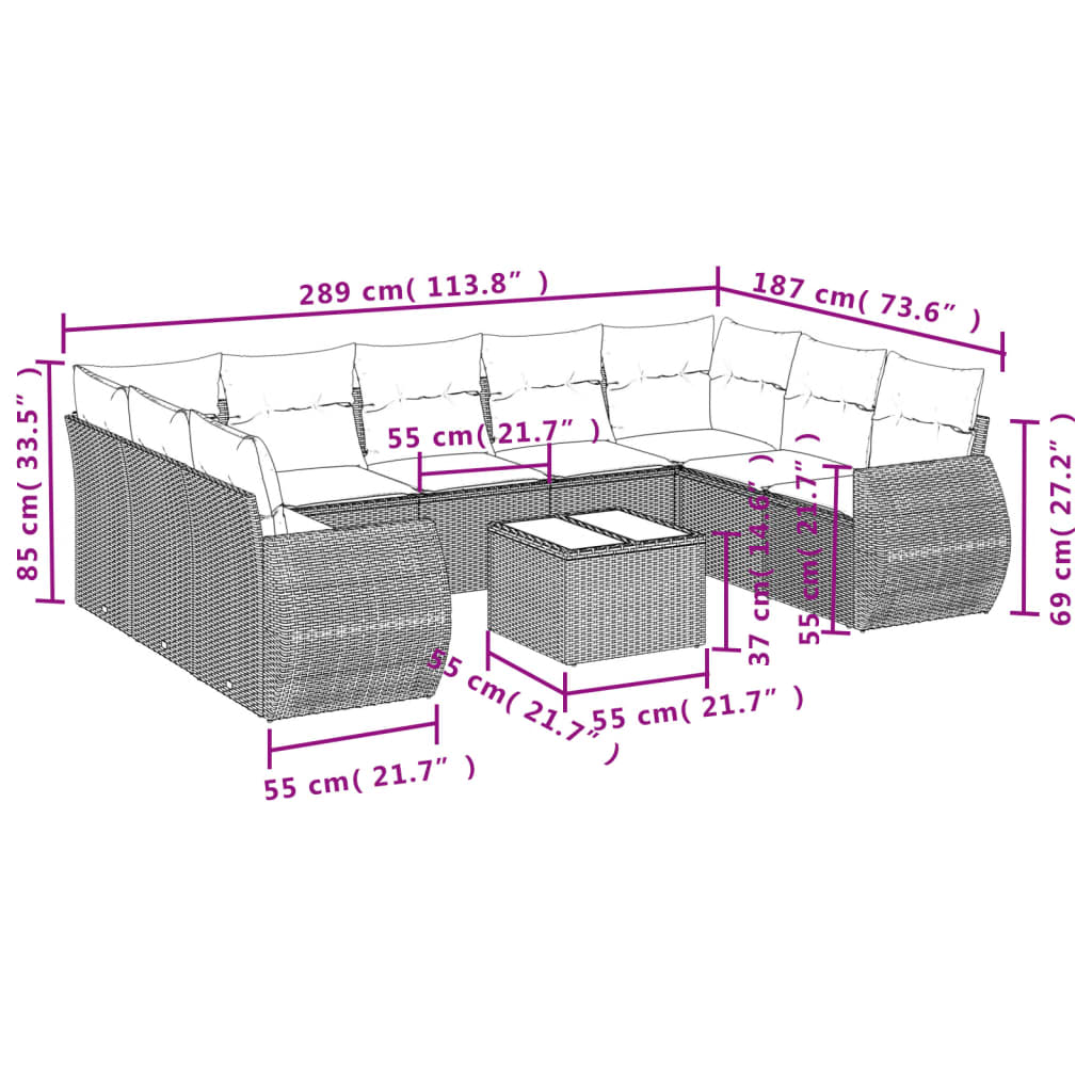 10-delige Loungeset met kussens poly rattan zwart is nu te koop bij PeponiXL, paradijselijk wonen!