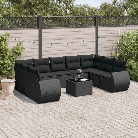 10-delige Loungeset met kussens poly rattan zwart is nu te koop bij PeponiXL, paradijselijk wonen!