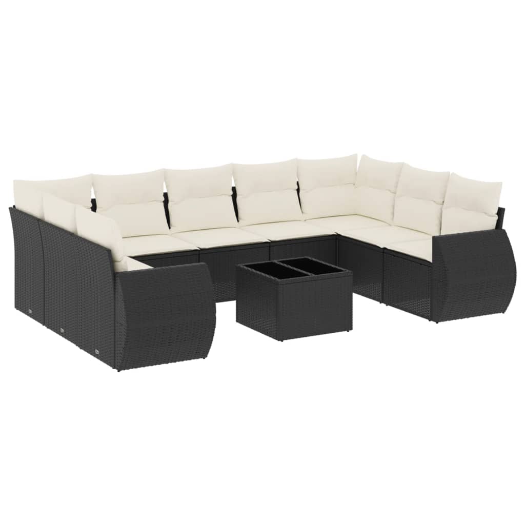 10-delige Loungeset met kussens poly rattan zwart is nu te koop bij PeponiXL, paradijselijk wonen!