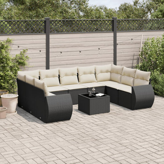 10-delige Loungeset met kussens poly rattan zwart is nu te koop bij PeponiXL, paradijselijk wonen!