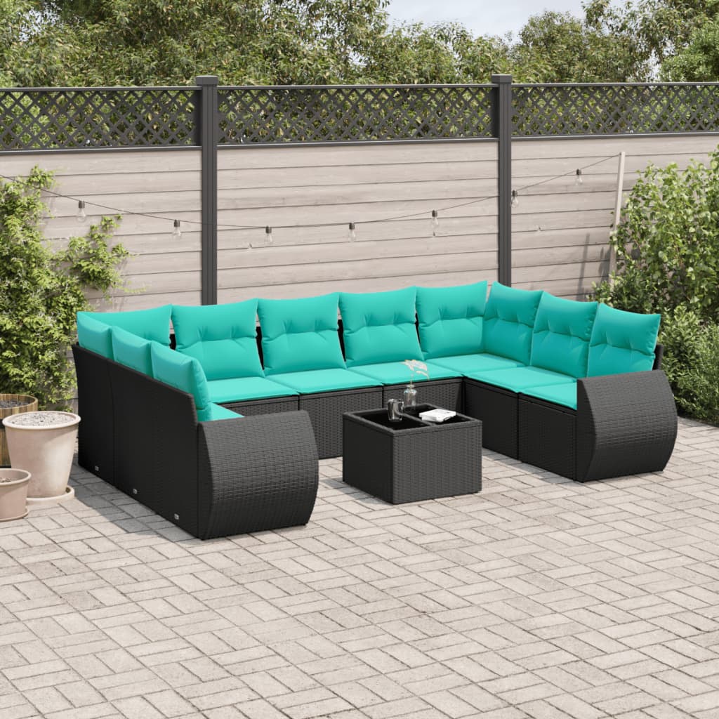 10-delige tuinbankset met kussens van zwart polyrotan is nu te koop bij PeponiXL, paradijselijk wonen!