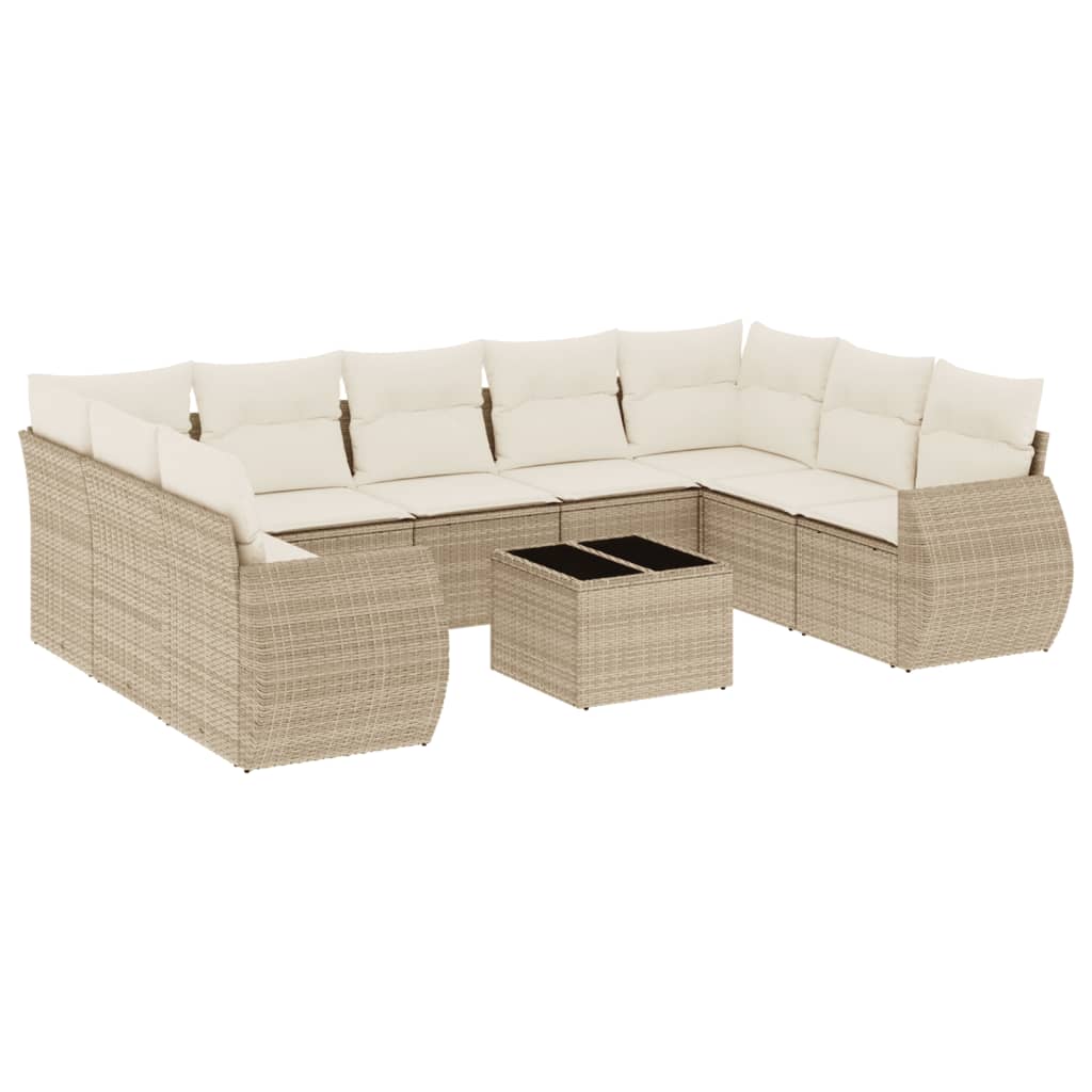 10-delige Loungeset met kussens poly rattan beige is nu te koop bij PeponiXL, paradijselijk wonen!