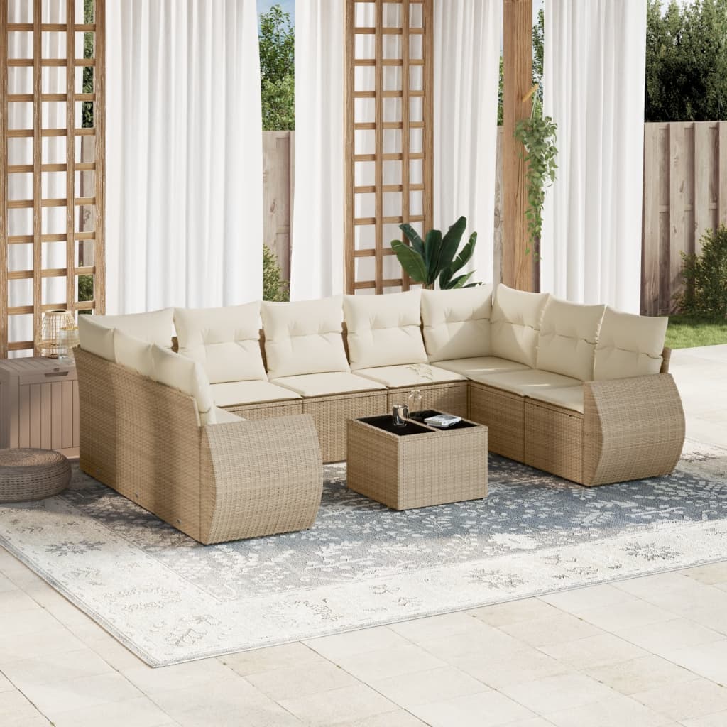 10-delige Loungeset met kussens poly rattan beige is nu te koop bij PeponiXL, paradijselijk wonen!