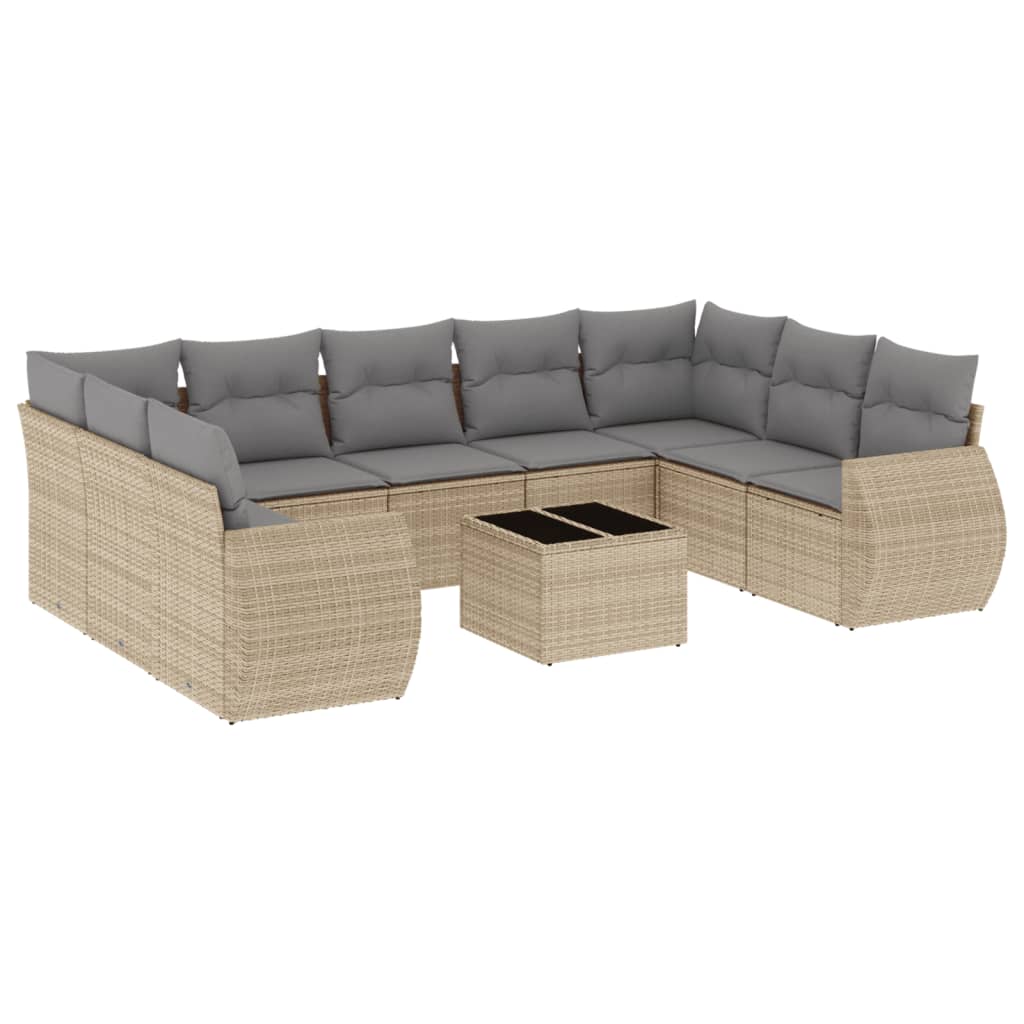 10-delige Loungeset met kussens poly rattan beige is nu te koop bij PeponiXL, paradijselijk wonen!