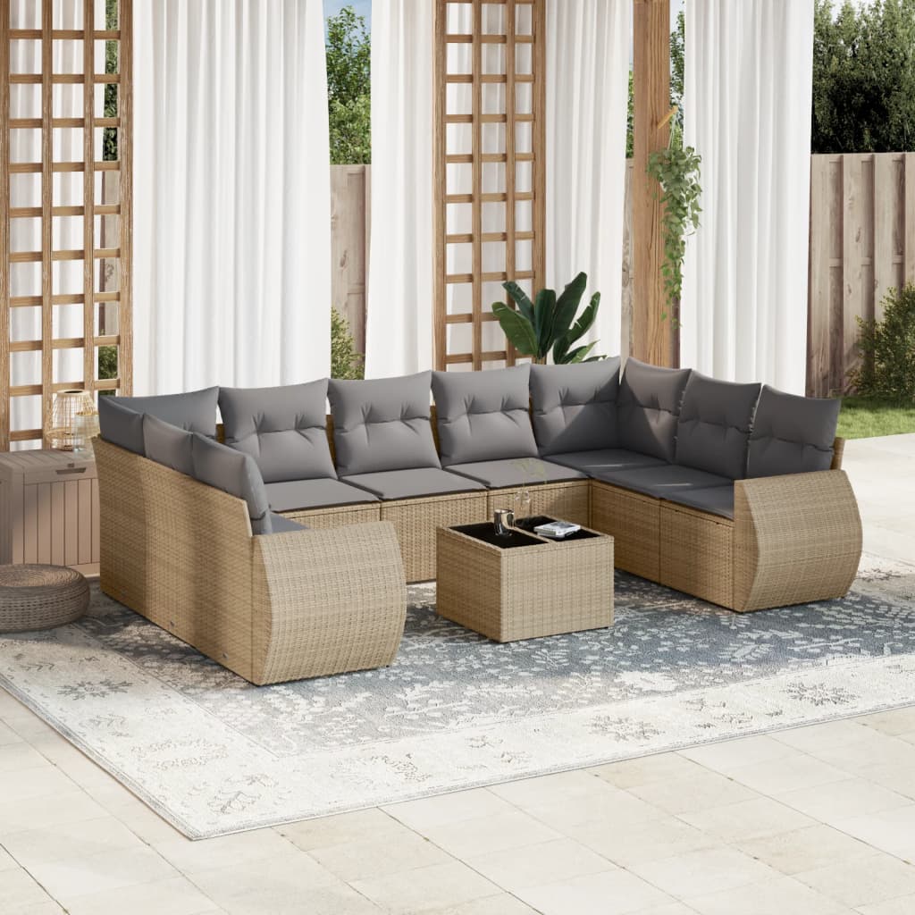 10-delige Loungeset met kussens poly rattan beige is nu te koop bij PeponiXL, paradijselijk wonen!