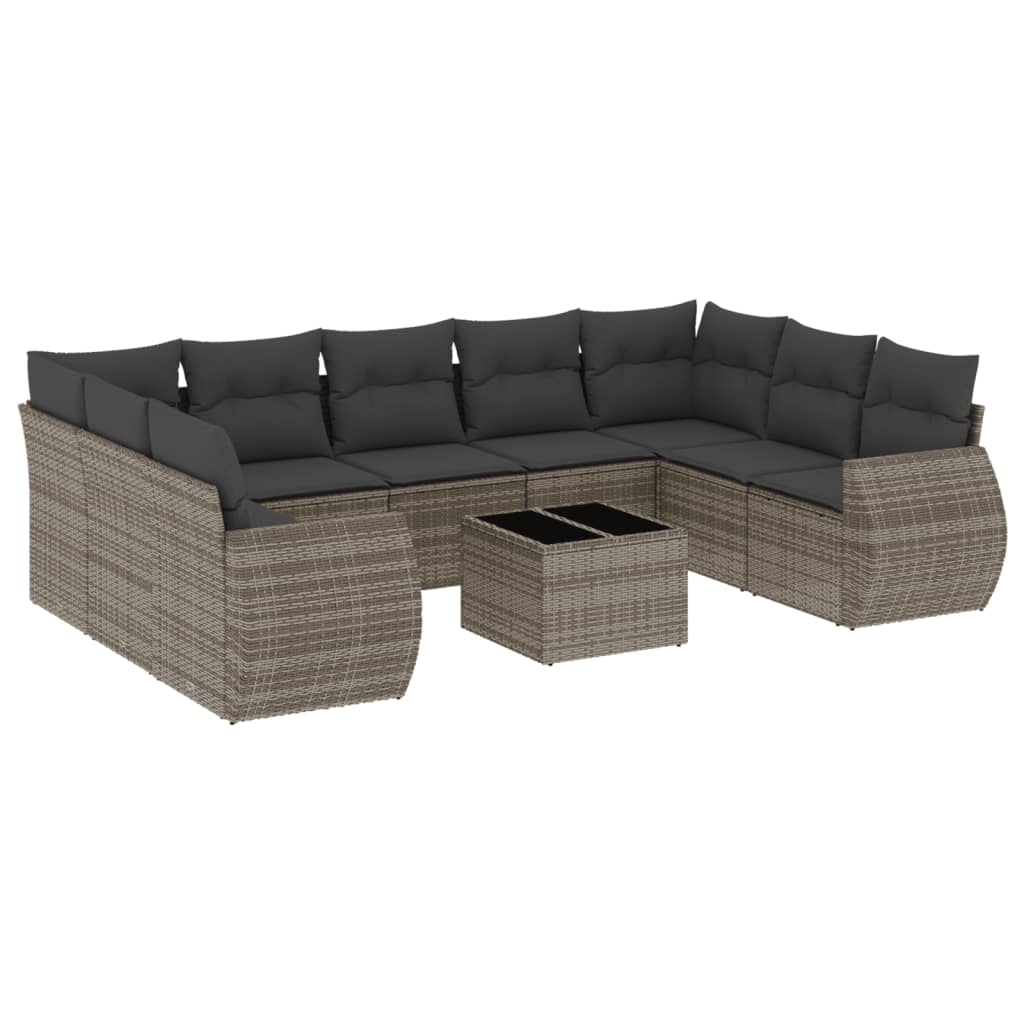 10-delige Loungeset met kussens poly rattan grijs is nu te koop bij PeponiXL, paradijselijk wonen!