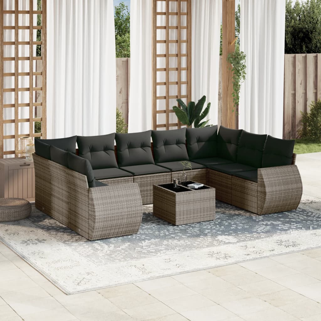 10-delige Loungeset met kussens poly rattan grijs is nu te koop bij PeponiXL, paradijselijk wonen!