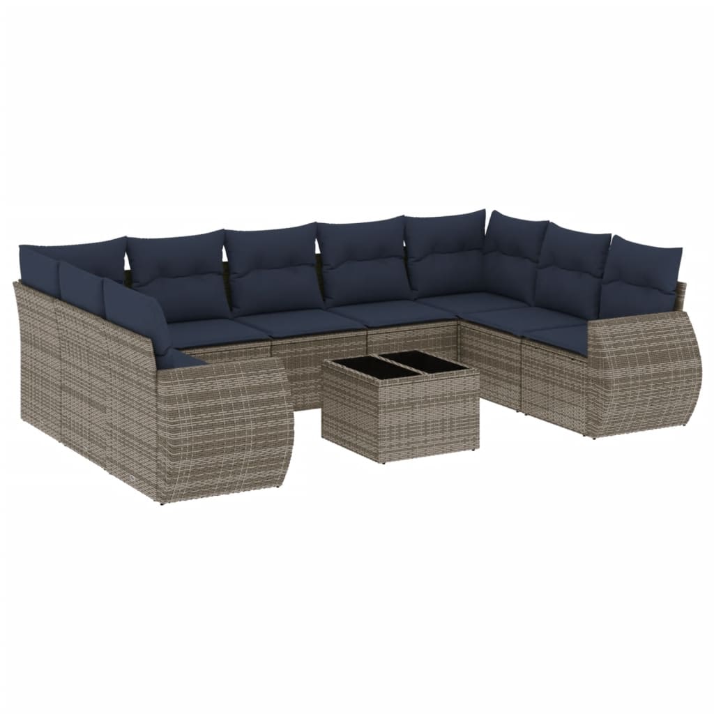 10-delige tuinbankset met kussens, grijs polyrotan is nu te koop bij PeponiXL, paradijselijk wonen!